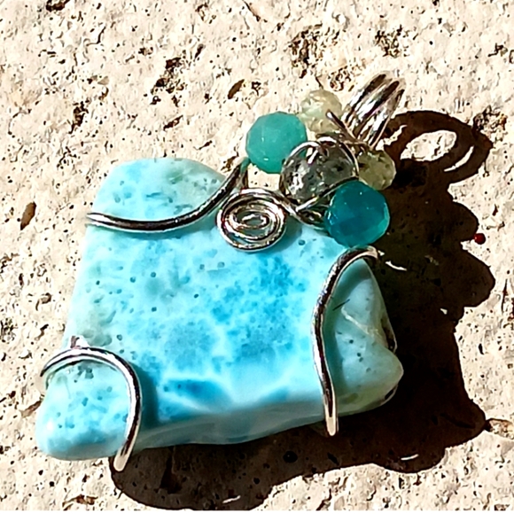 Artisan Jewelry - Large Larimar Pendant Sterling Silver Extraordinary Shape